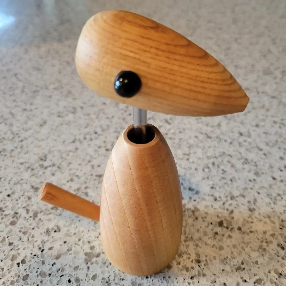 VTG MCM Handcrafted Wood Bird Corkscrew Bottle Opener Stainless Made in Japan